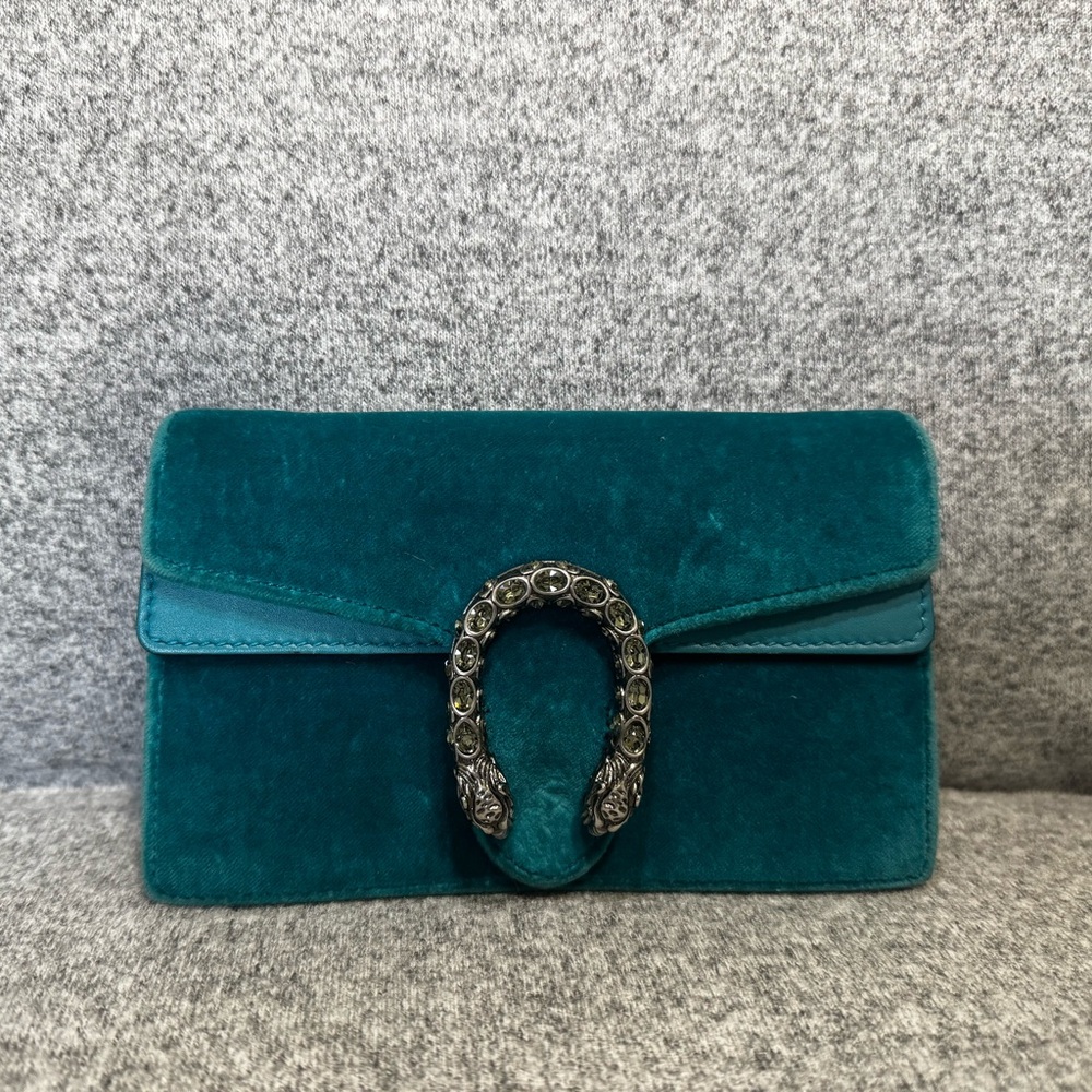 Gucci Dionysus Teal Velvet Clutch Bag